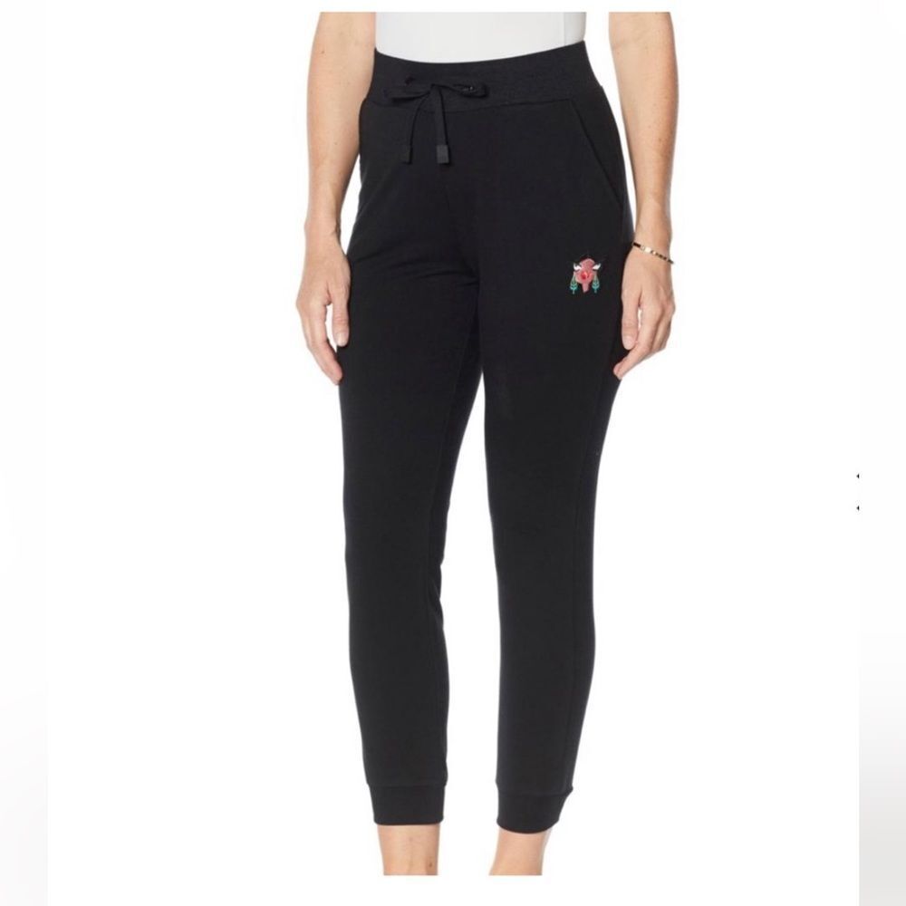 Badgley Mischka Black Joggers Lounge Pants Original Artwork 3X‎ New